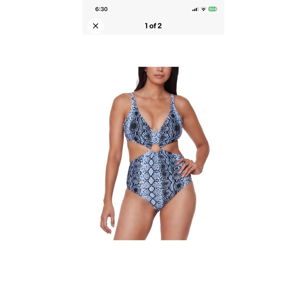 BarIII Women's Medium One-Piece Swimsuit  Printed Ring Monokini Peri Allure